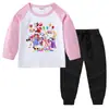 2026 Nova Camiseta Infantil de Primavera e Outono Gola Redonda Desenho Animado Manga Longa Camiseta Básica Conjunto para Meninos e Meninas Camiseta de Algodão