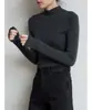 Tejido sin costuras SS STUDIO, elegante y versátil, suéter de lana para mujer de cuello semi-alto, perfecto para usar en capas en otoño e invierno, color liso
