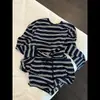 Pijama de Camiseta Listrada Preto e Branco Estilo Coreano para Mulheres Verão Puro Desejo Sexy Manga Longa Calça Curta Conjunto para Casa Pode Ser Usado ao Ar Livre