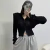 Jaqueta Suéter Coreana Feminina Gola Alta Zíper Padrão de Cânhamo Ombreira Novo Cardigan Tricotado
