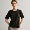 Suéter de punto simple y versátil para mujer, cuello redondo, manga corta, calibre 18, 60 hilos, 100% lana sintética, para usar como prenda exterior