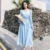 Vestido Feminino Outono e Inverno Transfronteiriço com Mangas Sino de Contas Decote V Novo Estilo Ins Super Fada Cintura Fina Estilo Gentil Vestido Longo