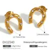 Pendientes de Acero de Titanio Transfronterizos Yuhui en Forma de U Incrustados con Diamantes Herradura Electrochapado al Vacío Oro Real de 18K Pendientes Impermeables de Acero Inoxidable