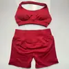En Stock Dfyne Mismo Estilo Conjunto de Yoga de Alta Elasticidad Sujetador Halter y Conjunto de Shorts Conjunto de Yoga Fitness sin Costuras