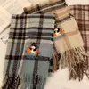 Bufanda Cuadros Bordada de Pingüino Lindo para Mujer, Bufanda Tejida de Otoño e Invierno, Engrosada para Calidez, Protección contra el Frío, Protección del Cuello y como Chal