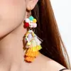 Pendientes de Calavera Punk Hip-Hop Europeos y Americanos Esqueleto Divertido Malla Colorida Halloween Pendientes Retro de Perlas para Mujer
