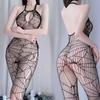 Comércio exterior plus size sexy sexy lingerie quente aberta Meias de teia de aranha renda gola alta malha vazada traje tentação