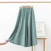 Pantalones Verdes Sueltos de Pierna Ancha para Mujer de Verano, Pantalones Cropped Rectos de Talla Grande, Pantalones Casuales Finos de Lino de Cintura Alta