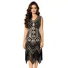 Vestido retro de lantejoulas e miçangas dos anos 1920 para mulheres, decote V frontal e traseiro, vestido de noite com franjas da moda, best-seller transfronteiriço da Amazon