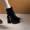 Botas de Pierna Ancha con Tacón Grueso y Plataforma Estilo Spicy Girl 2026 Moda Otoño/Invierno Nuevo Estilo Botines de Motocicleta Adelgazantes Botines de Media Caña Fruncidos