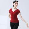 Roupa de Prática de Dança Clássica Decote em V Collant de Ginástica Manga Curta Feminino Exame de Arte Body de Yoga Top de Dança Ballet