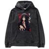 Sudadera con capucha holgada de gran tamaño con estampado de batik lavado de Naruto de animación clásica japonesa de otoño e invierno