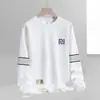 Moletom masculino, estilo primavera e outono, gola redonda, pulôver, camisa base de manga longa, top versátil casual solto, roupa masculina versátil