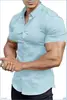 2026 Camisa de Manga Corta de Color Sólido de Verano para Hombre, Transpirable, Ajuste Delgado, para Músculo, Ropa Casual para Hombre, Transfronteriza Europea y Americana