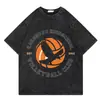 Camiseta Retro Lavada Calle Hip-Hop Anime Chico de Voleibol Dibujo Animado Estampado Gráfico Casual Algodón Manga Corta Europeo y Americano