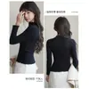 Camiseta básica de punto con cuello semi-alto y volantes para mujer, corte ajustado, suéter versátil de manga larga, adecuado para otoño e invierno, nuevo modelo 2026