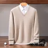 Nuevo Suéter de Cachemira Grueso Plano de Doble Hilo de Siete Agujas Otoño/Invierno 2026 Cuello en V Manga Larga Holgado Casual para Hombre