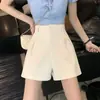 Nueva colección de otoño 2023 para mujer: Shorts de traje negros de pierna ancha estilo A, de cintura alta, adelgazantes, estilo coreano, talla grande, de cinco puntos de largo