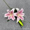 Filme com Toque de Mão Impresso em 3D Lírio 3 Cabeças Lírio Perfumado Flor Artificial Lavável Buquê de Noiva Decoração de Casa