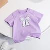 Camiseta de Algodón de Manga Corta Estilo Coreano para Niñas 2026 Nuevo Verano Moda Linda con Lazo para Bebés Niñas de 3 Años