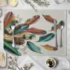 Tapete de mesa de jantar com padrão de penas coloridas Estilo europeu tapete de mesa utensílios de cozinha tapete de mesa ocidental porta-copos LOGOTIPO
