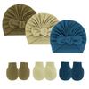Fuente transfronteriza gorro fetal para bebé guantes antiarañazos juego de 2 piezas gorro pullover para bebé gorro indio gorro de orejas de conejo comercio exterior europeo y americano