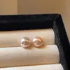 Brincos de Pérola Rosa Champagne de Alto Brilho Estilo Francês, Brincos de Moda Simples e Luxuosos, Novos Brincos de Pérola Redonda