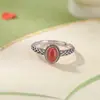 Anel Yuebao Joias Prata Esterlina S925 Nan Hong Oval Vazado Padrão de Engrenagem Tecida Superfície de Ovo Estilo Chinês Anel de Dedo Joias de Prata Atacado