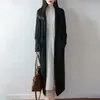 Novo cardigã extra longo para outono e inverno, 100% lã, tricô feminino com decote V, sem botões, casaco casual elegante, manga longa com bolsos, xale