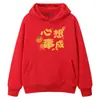 Moletom Vermelho Ano do Cavalo para Homens com Capuz, Texto Personalizado de Ano Novo, Jaqueta Tendência Estilo Chinês de Manga Longa