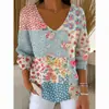 Estación Independiente Transfronteriza Europea y Americana Nueva Camiseta de Moda para Mujer Estampado 3D Color Degradado Cuello en V Manga Larga Top Verano Europeo y Americano