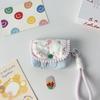 Estilo Ins Portatarjetas Floral Fresco Monedero de Corazón Acolchado Bolsa de Almacenamiento con Broche Colgante Compacto Multifuncional Portatarjetas