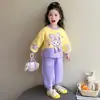 Conjunto Bordado Morado Estilo Coreano para Niñas Estilo Primavera/Otoño 2026 Nueva Llegada Moda Infantil Elegante Conjunto de Dos Piezas para Niñas Pequeñas Moderno