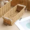 Organizador de productos de cuidado de la piel para tocador, cesta de almacenamiento de artículos de tocador para baño estilo ratán tejido, cesta para toallas de hotel