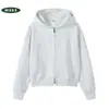 Sudadera con capucha de peso pesado para mujer, 400 g, mezcla de algodón, con cremallera, moda para mujer, sudadera corta con capucha, chaqueta con logo estampado