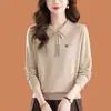 Suéter fino de punto de alta gama para mujer 2026 con cuello tipo polo, adecuado para madres jóvenes, top básico elegante y favorecedor
