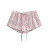 Shorts frescos y casuales de verano para mujeres petite, de corte holgado, pierna ancha recta, estilo hot pants con diseño de mini cuadros en bloques de color tie-dye