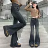 Jeans de Pierna Ancha de Cintura Alta en Colores Oscuros para Niñas, Pantalones Acampanados Rectos Sueltos, Versátiles y de Moda, Nuevo Estilo de Otoño