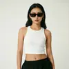 Camiseta deportiva estilo japonés y coreano, top corto acanalado, corte ajustado, sin mangas, camiseta interior de yoga