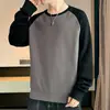 [310g otoño 2 abierto] suéter de manga raglán cuello redondo para hombre primavera y otoño 2024 nuevo costura explosiones ocio moda