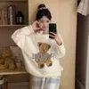 Pijama Outono e Inverno para Mulheres Estilo Ins Veludo Coral Meio Veludo Toalha Bordado Laço Manga Longa Conjunto para Casa