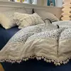 2026 Nuevo Estilo Cómodo Gasa Arrugada Encaje Estampado Estilo Princesa Conjunto de Cuatro Piezas