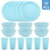 Conjunto de Mesa Infantil Colorido para Uso Externo, 30 Peças - Copo de Água, Prato, Tigela, Talheres de Plástico (Faca, Garfo, Colher), Pratos