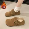 Zapatos retro de mujer estilo Birkenstock todo incluido, nueva colección otoño/invierno 2026, suela suave, forro de felpa, mocasines sin cordones, versátiles zapatos casuales de algodón