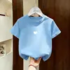 Camiseta de Manga Corta 100% Algodón para Niñas 2026 Nuevo Estilo de Verano para Niños Pequeños y Medianos, Top Simple de Cuello Redondo, Camiseta Básica