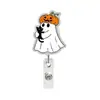 Suporte Retrátil Giratório de Crachá Fofo de Abóbora Fantasma de Halloween para Cartões de Identificação, Clipe de Crachá Retrátil Médico
