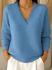 Amazon Transfronterizo Otoño 2026 Tejido Waffle Cuello en V Color Sólido Simple Versátil Estilo Europeo y Americano Top para Mujer