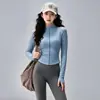 Conjunto de ropa de yoga y fitness profesional, chaqueta adelgazante de manga larga con cuello alto, pantalones de dos piezas de imitación de cintura alta, ropa deportiva elástica para entrenamiento