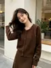 Chaqueta cárdigan de punto de tres hilos de terciopelo Andy engrosada que reduce la edad, con bloques de color, para mujer, nuevo suéter de otoño e invierno 2026