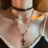 Collar Cruz Estilo Oscuro para Mujer 2025 Nueva Tendencia de Moda Gótica Y2K Cadena para Clavícula Madera Multicolor
